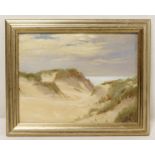 M. R.  The Sand Dunes. Oil on board. 17.5cm x 23cm. Signed with monogram.