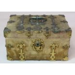 Victorian Gothic style brass bound velvet covered work box of rectangular form with silk lined