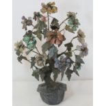 Late 19th/early 20th century Chinese hardstone model of a flowering tree with naturalistic trunk and