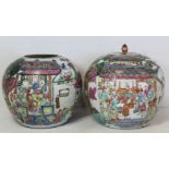 Near matching pair of 19th century Chinese porcelain vases of globular form each with continuous