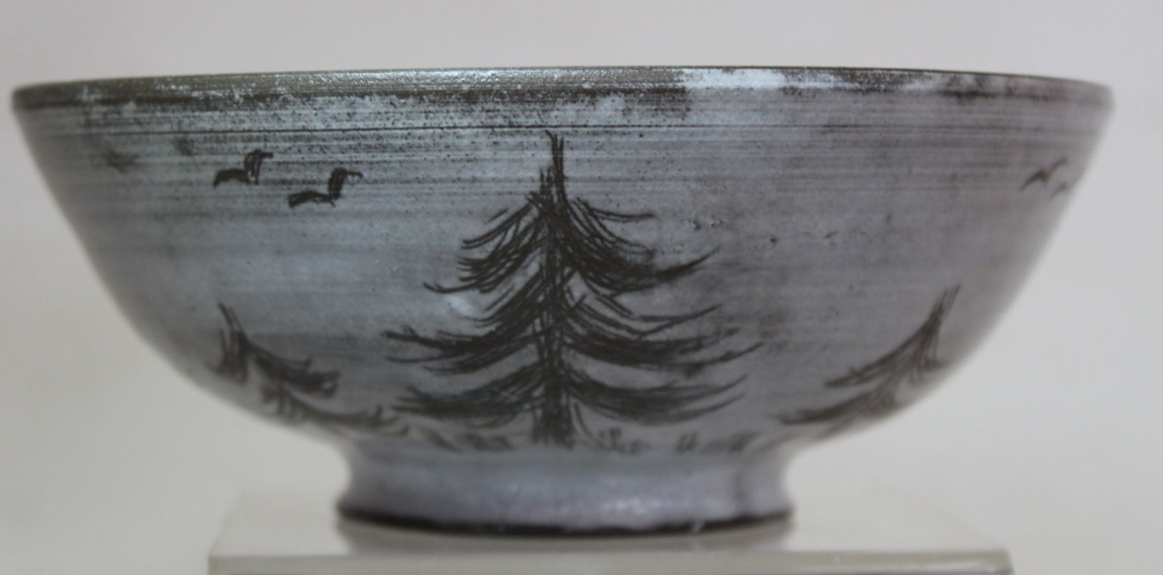 Two studio pottery small circular bowls, both with sgraffito decoration of trees, one with duck - Image 6 of 9