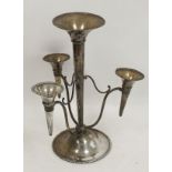 Silver epergne with three vases on spreading base, loaded 29cm