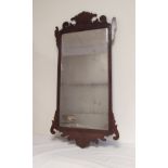 Georgian mahogany fret frame wall mirror, shaped top, bevelled plate and moulded frame. 105cm