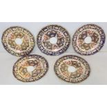 Set of five Royal Crown Derby "Imari" pattern side plates of lobed circular form, pattern no.