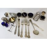 Embossed silver circular salt, 1863, eight other condiments and various other items, some e.p.