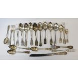 Four French 19th century silver table spoons and six forks with thread edges, five similar items and