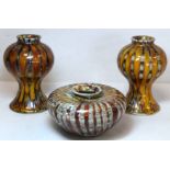 Pair of Cobridge Stoneware vases of waisted baluster form designed by Anita Harris, with brown and