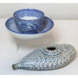 Late 18th/early 19th century pearlware pap boat or invalid feeder (a.f.) of flattened teardrop