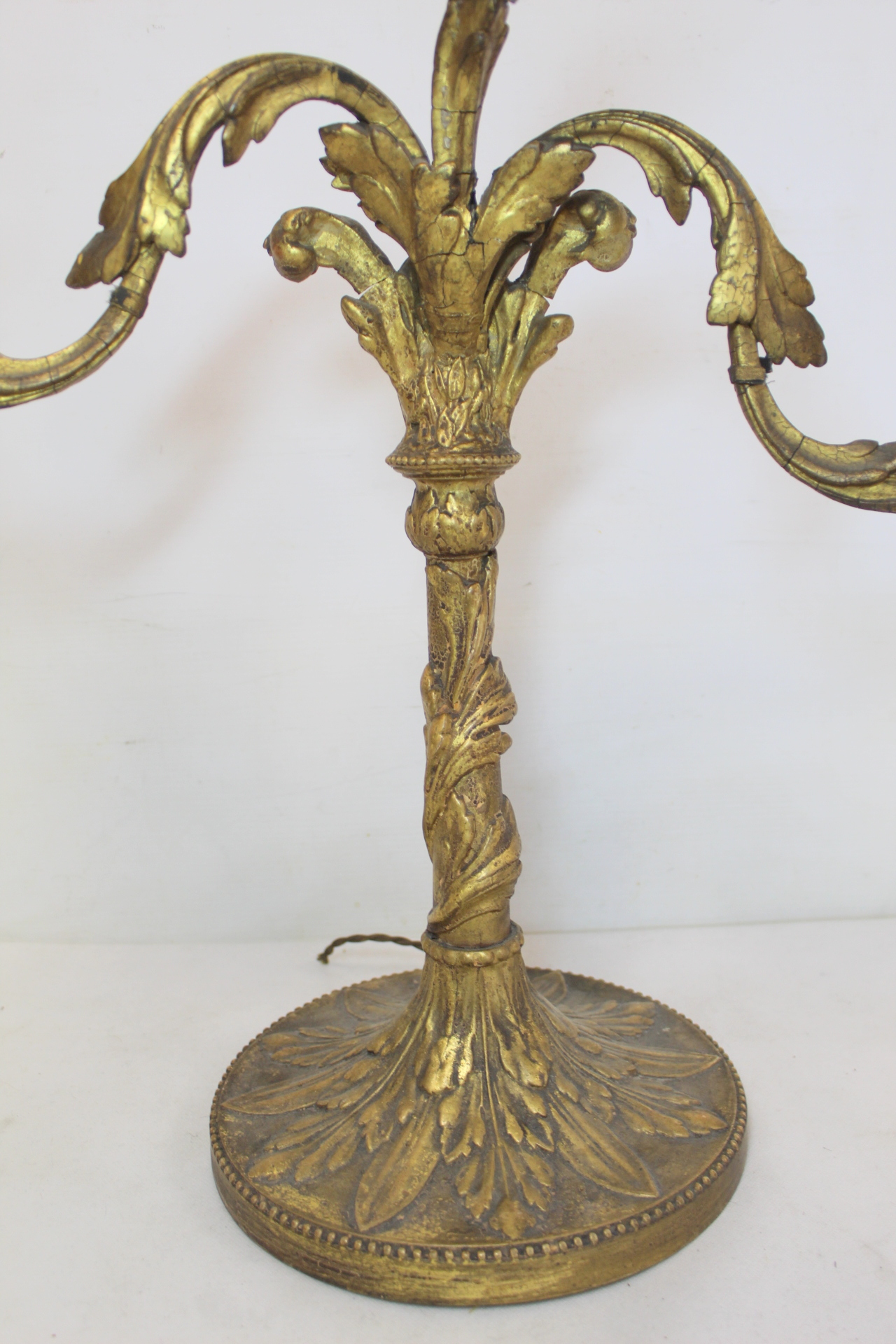 Pair of giltwood candelabra, each with three sconces on circular drip trays and scrolling foliate - Image 17 of 26