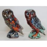 Two Anita Harris Studio Pottery figures of owls with polychrome drip glazes, one marked trial,