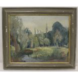 ROBIN WALLACE (1897-1952) River Landscape. Oil on canvas. 4cm x 50cm. Abbot Hall Art Gallery label