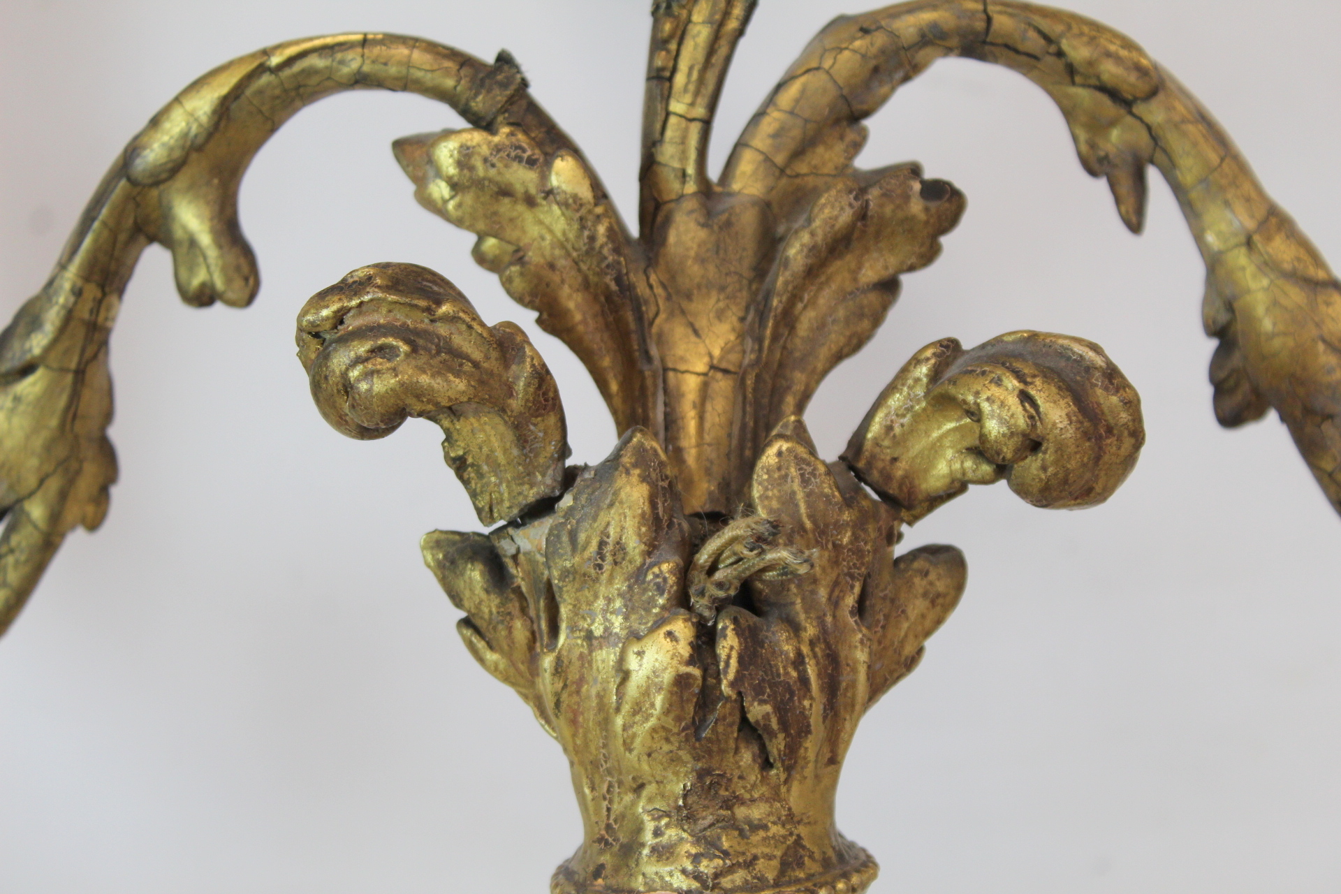 Pair of giltwood candelabra, each with three sconces on circular drip trays and scrolling foliate - Image 14 of 26