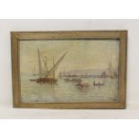 A. MAUCHAIN Fishing boats in a bay. Oil on canvas. 29cm x 45.5cm. Signed.