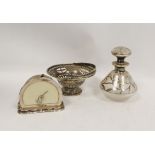 Silver overlaid scent bottle, 1923; postal scales (a.f.) and a pierced basket, 1907.  (3).