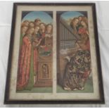 ARUNDEL SOCIETY.  Colour print, St. Cecilia at the Organ by Van Eyck, a pair in one frame from the