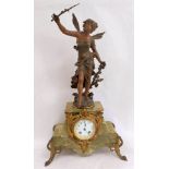 French 19th century centrepiece clock with patinated spelter figure of a fairy on green onyx base