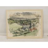 PHYLLIS ETHEL GINGER (1907-2005) Extensive landscape. Pen, ink and watercolour - unframed. 21.5cm