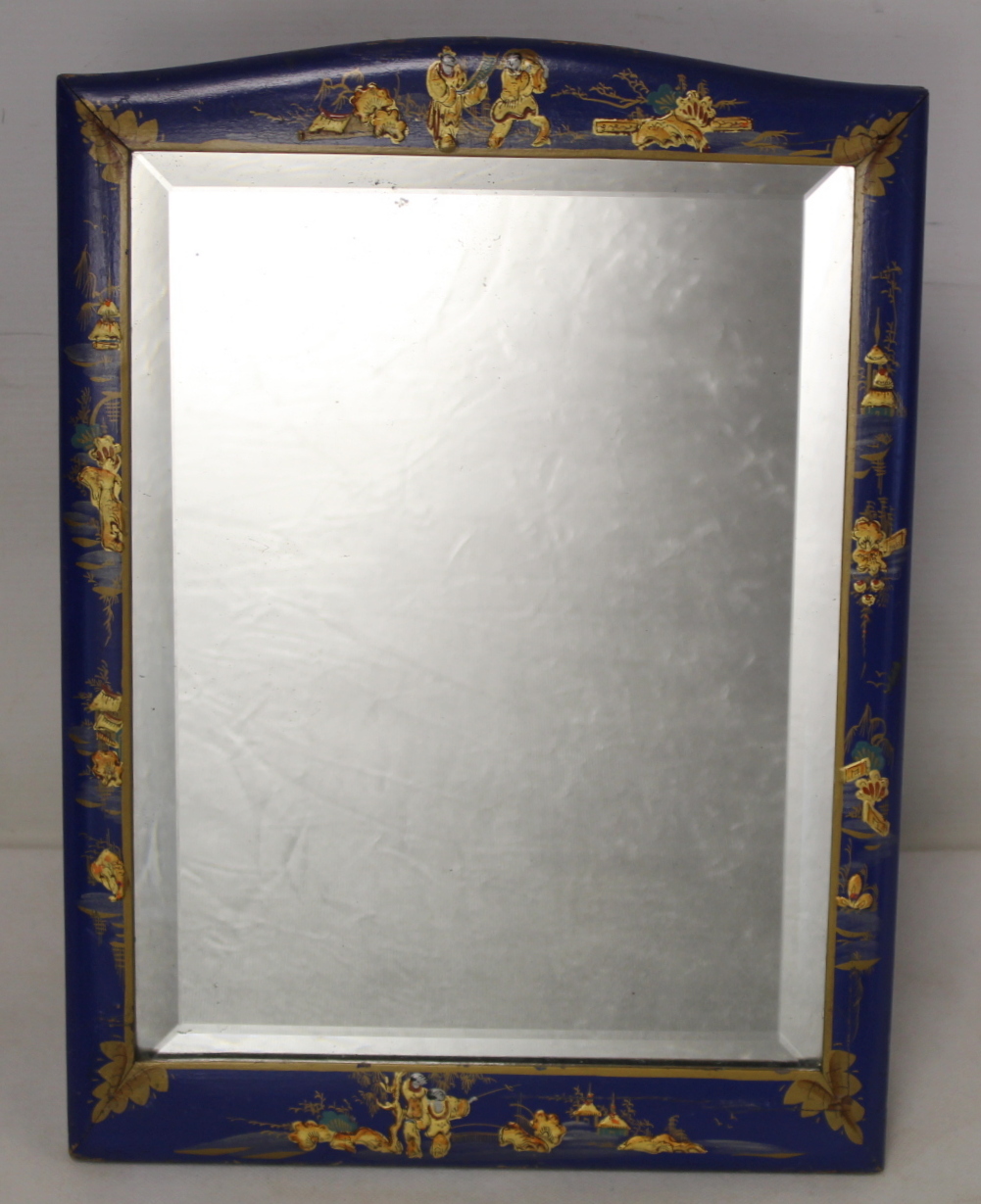 Early 20th century blue lacquer dressing table mirror of rectangular form decorated with