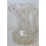 Art Nouveau clear glass vase of waisted form with frilled rim and applied trailing prunts,