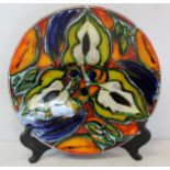 Poole studio pottery charger by Anita Harris with polychrome abstract foliate decoration, signed,