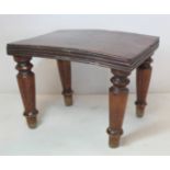 Small Georgian mahogany footstool, the plain rectangular top with reeded sides on turned tapered