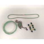 Collection of jewellery to include an 18ct turquoise bead necklace, silver gilt malachite cufflinks,