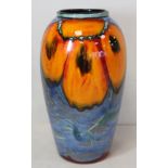 Large Poole Pottery "Wild Poppy" pattern ovoid vase designed by Anita Harris, introduced in 2002,