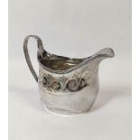 Silver cream jug of ovoid shape engraved with scrolls by P & W Bateman, 1812, 93g.