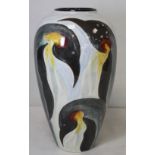 Large Anita Harris Studio Pottery ovoid vase with painted decoration of Emperor Penguins, no.15/