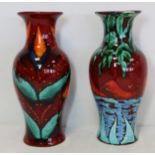 Two Anita Harris Studio Pottery vases of baluster form with polychrome glazes heightened with