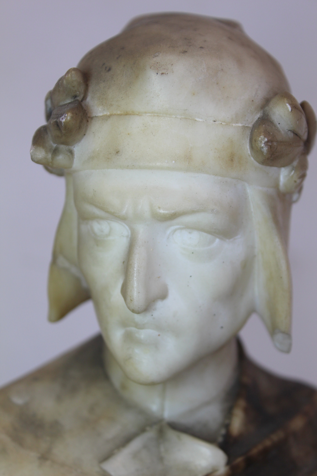 Antique carved alabaster bust of Dante on rectangular plinth base (detached), 23cm high. - Image 11 of 15