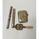 Silver pen holder and propelling pencil by S Mordan & Co,  a pencil case 1903, a vesta case and a