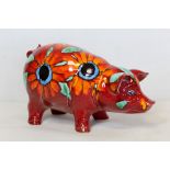 Anita Harris and Samantha Johnson studio pottery figure of a large pig with stylised flowers and