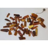 Polish amber necklace, the random shaped rustic pieces unstrung.