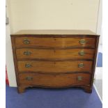 George III mahogany serpentine front chest of four long drawers with inlaid banding, trailing