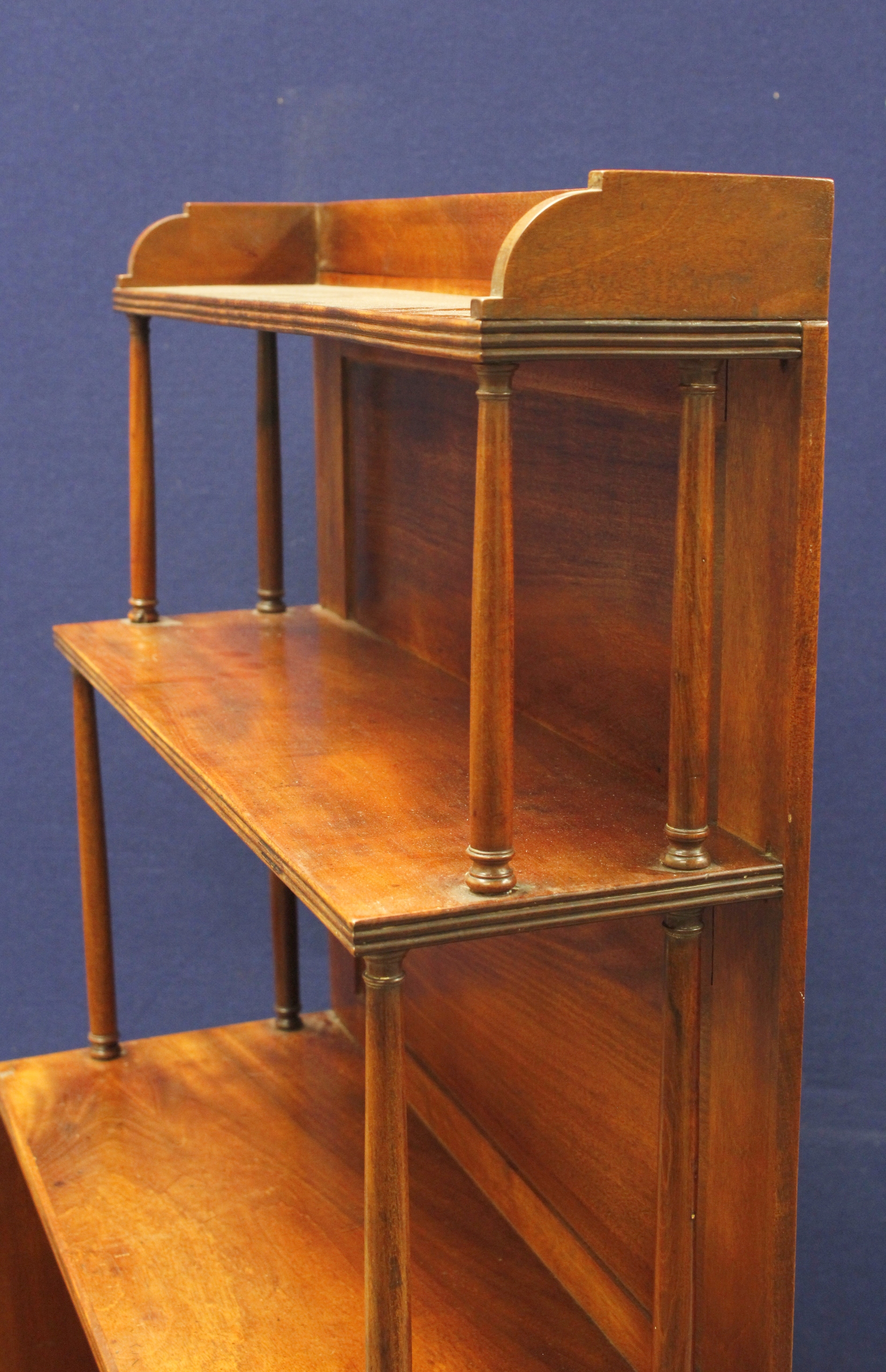 19th century mahogany three tiered stepped book case with base drawer, on turned supports. 143cm - Image 4 of 4
