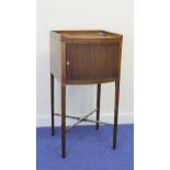 19th century bowfront  inlaid mahogany bedside cabinet, the tray top over tambour front on square