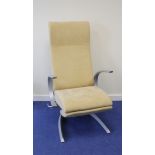 Rolf Benz LSE 4900 chrome framed cream upholstered chair with extending footrest. Batch Number