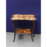 Victorian occasional table, the lobed top with floral pokerwork decoration, on cabriole supports.