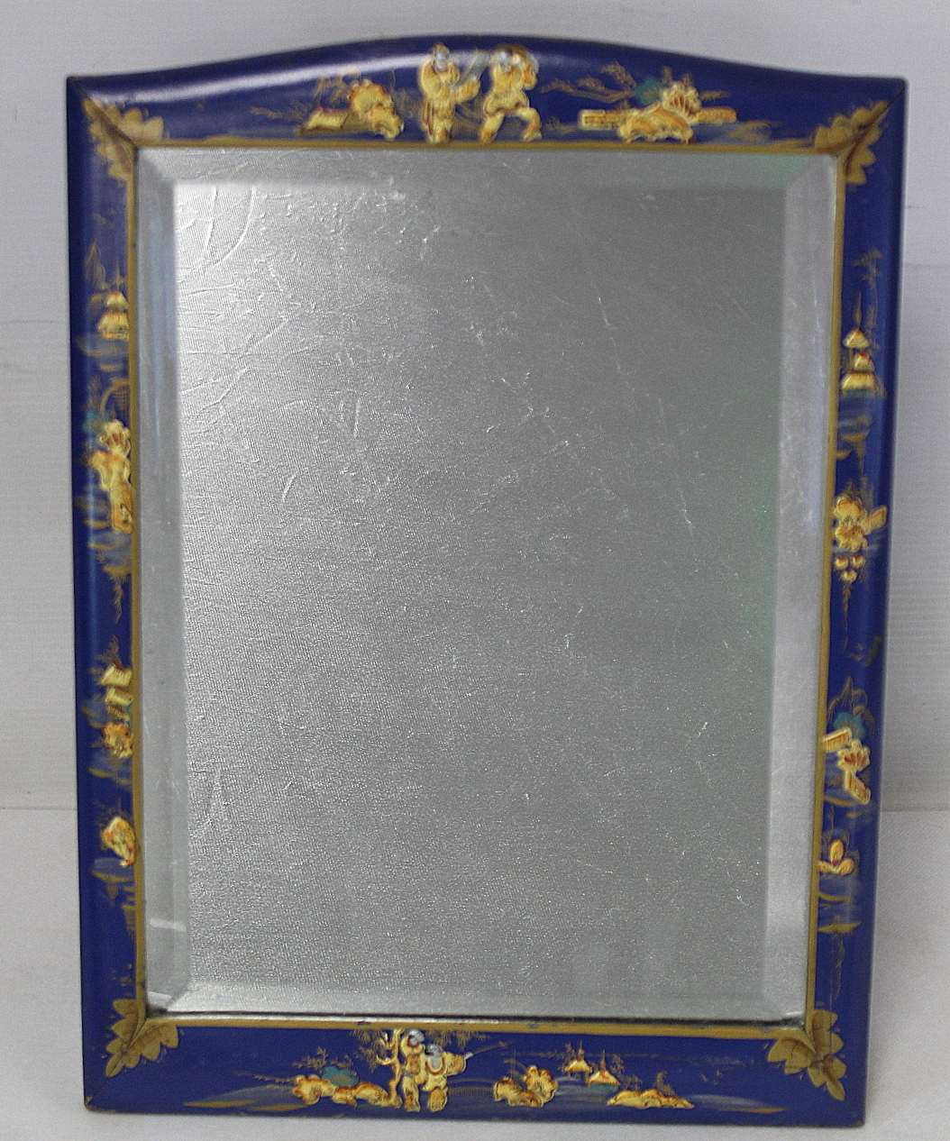 Early 20th century blue lacquer dressing table mirror of rectangular form decorated with - Image 2 of 4
