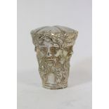 German silver cane handle with four bearded heads, 'fantasy' marks, c.1900, 64g.
