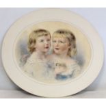 ELIZA F. MANNING (EXH. 1880-90). Portrait of two little girls. Watercolour. 42cm x 51cm (oval) -