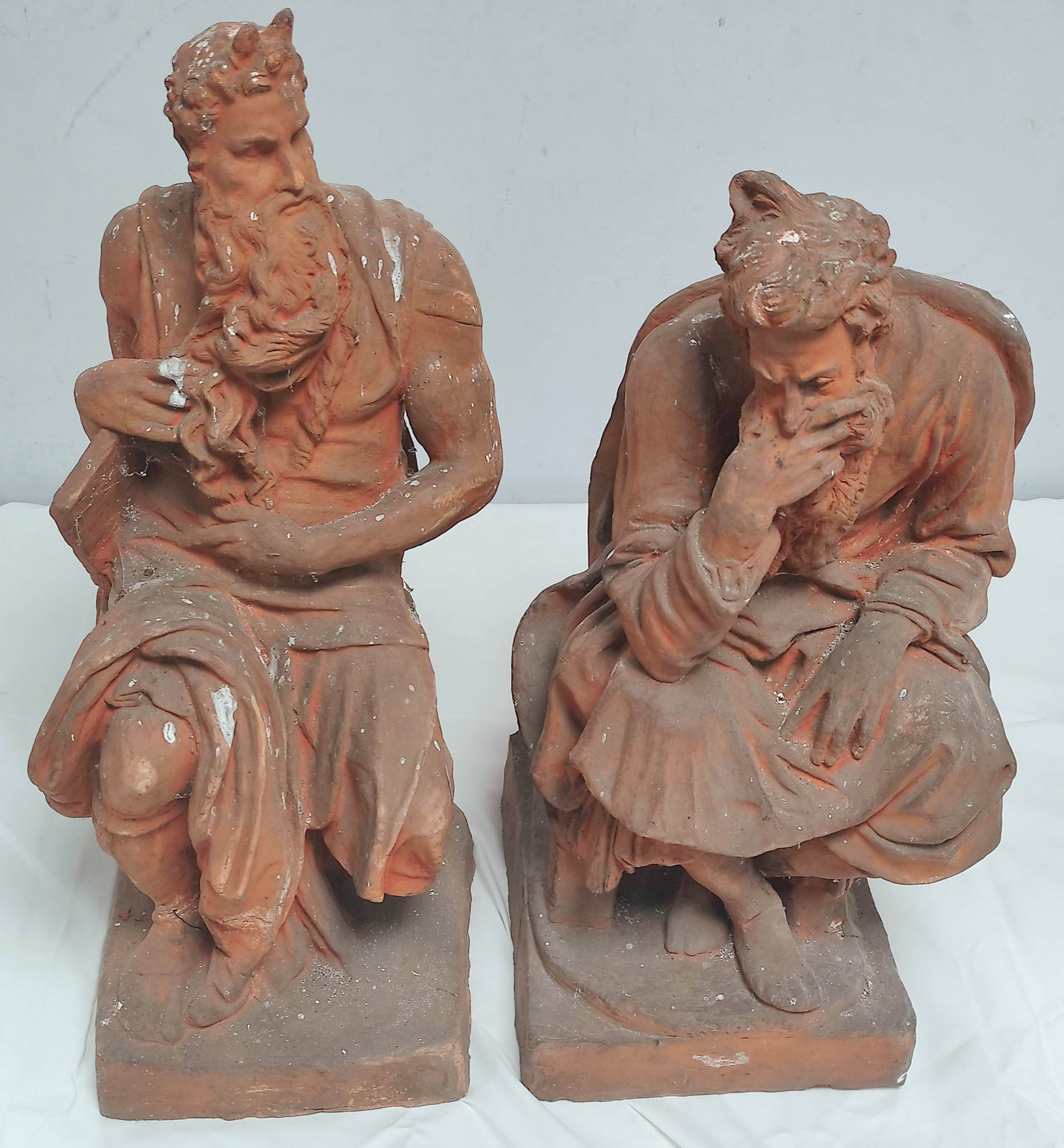AFTER MICHAELANGELO. Moses and another. Pair of terracotta figures. 48cm x 52cm high. - Image 2 of 6