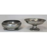 Arts & Crafts English pewter comport by George Lee & Co. of Sheffield, no. 1711, 22cm diam. and a