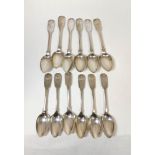 Set of twelve silver tea spoons, fiddle and shell, by William Lister, Newcastle 1823, 7oz / 218g.