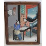 Late 19th/early 20th century Chinese School reverse painting on glass depicting two ladies in an