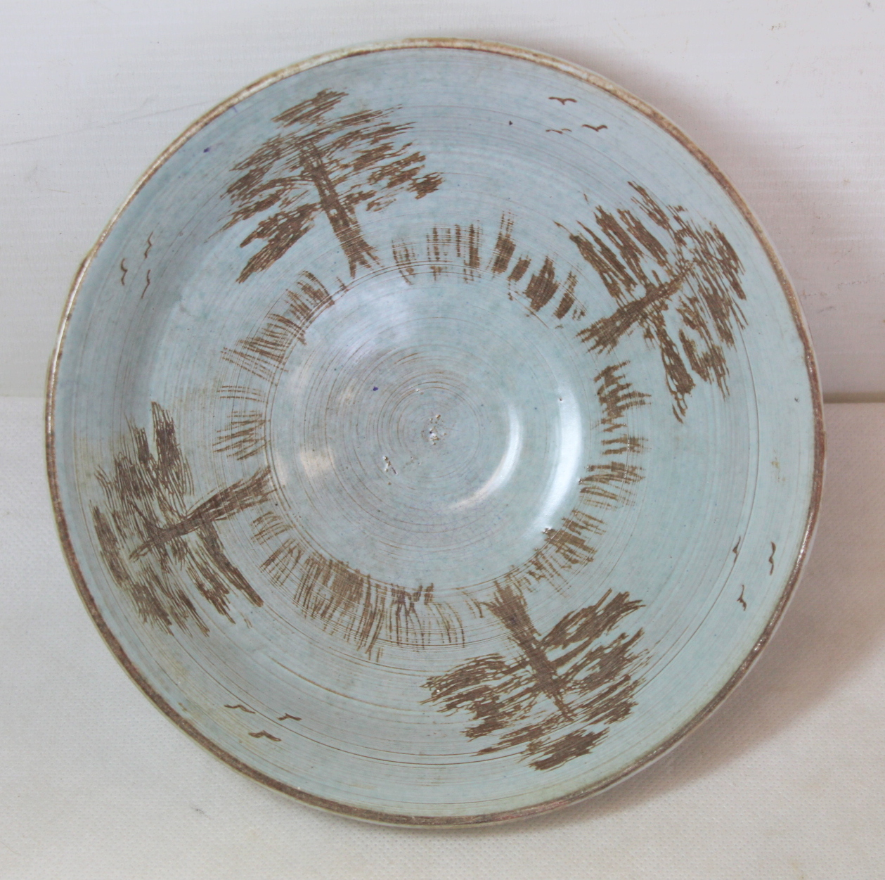 Two studio pottery small circular bowls, both with sgraffito decoration of trees, one with duck - Image 3 of 9