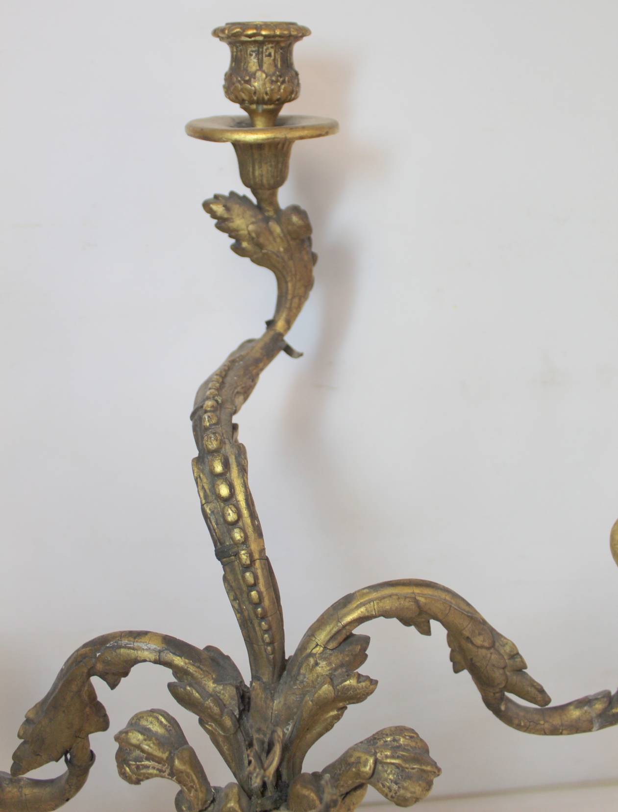 Pair of giltwood candelabra, each with three sconces on circular drip trays and scrolling foliate - Image 23 of 26