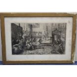 ATTR. TO GEORGE HOWARD. Cathedral mass. Large etching. Indistinct monogram. 43cm x 70cm, image size.