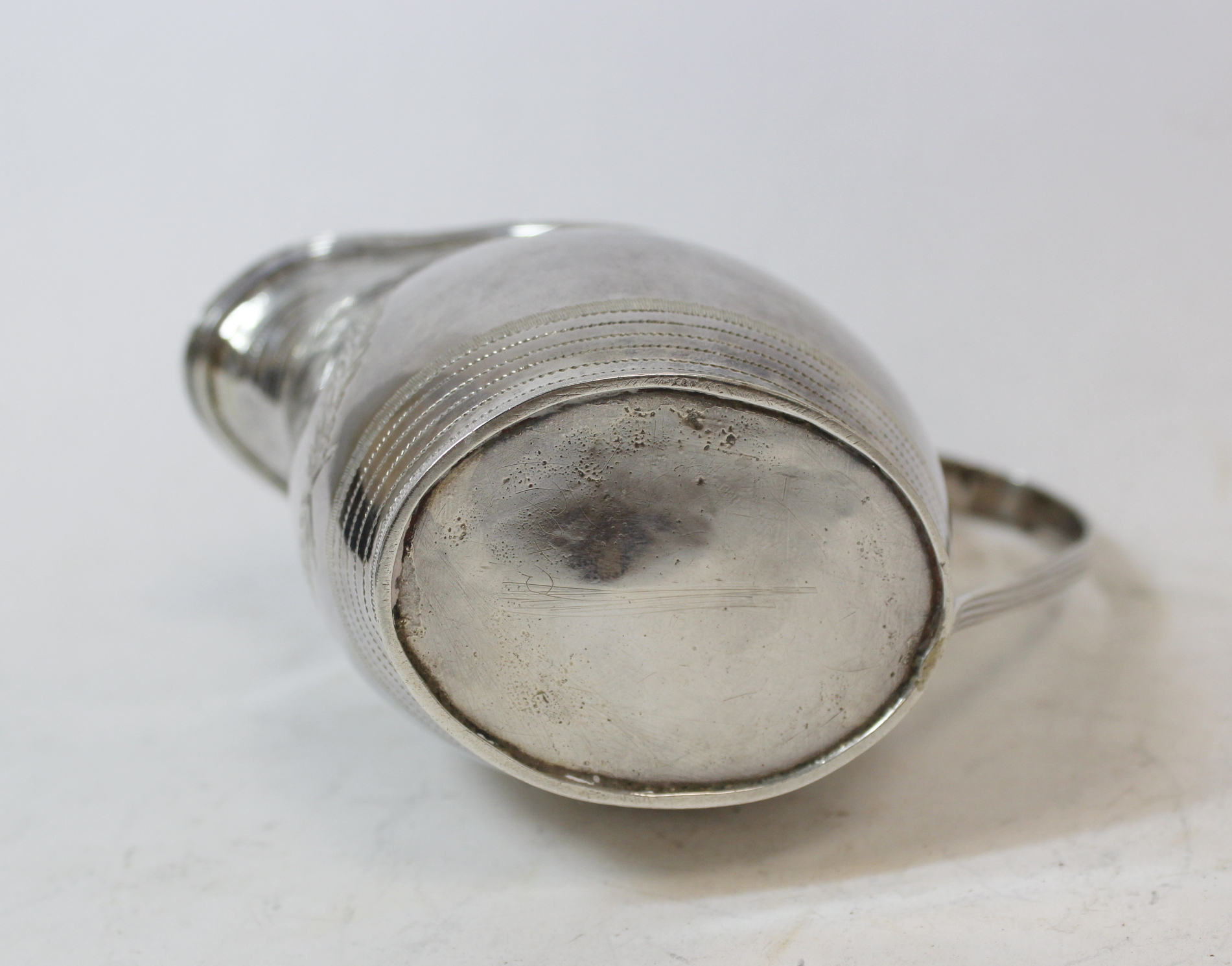 Silver cream jug of ovoid shape with initialled cartouche and pin struck bands by William Hall, - Image 4 of 5